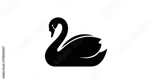 Elegant Black Swan Silhouette Graceful Bird on White Background.