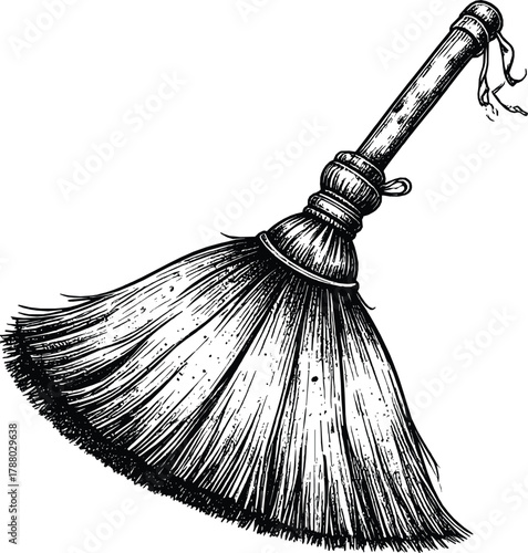 Vintage Handcrafted Straw Broom 