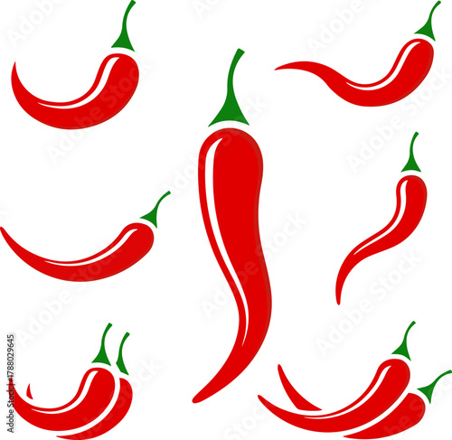 hot red chili pepper vector icon set, spicy food symbol