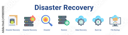 Disaster Recovery web icon vector illustration concept with icon of Disaster Recovery, Disaster Recovery, Disaster, Restore, Data Recovery, Back Up, File Backup.
