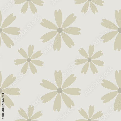 Seamless pattern with stylized flowers, each featuring petals surrounding a central dot. suitable for various applications such as wallpapers, textiles, or backgrounds.
