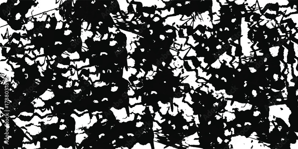 Fototapeta premium Rough, scratch, splatter grunge pattern design brush strokes. Overlay texture. Faded black-white dyed paper texture. Sketch grunge design. Use for poster, cover, banner, mock-up, stickers layout.