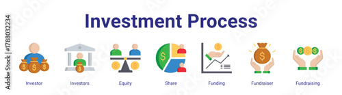 Investment Process web icon vector illustration concept with icon of Investor,Investors,Equity,Share,Funding,Fundraiser,Fundraising.