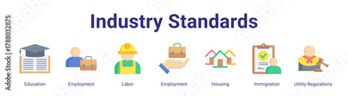 Industry Standards web icon vector illustration concept with icon of Education,Employment,Labor,Employment,Housing,Immigration,Utility Regulations.