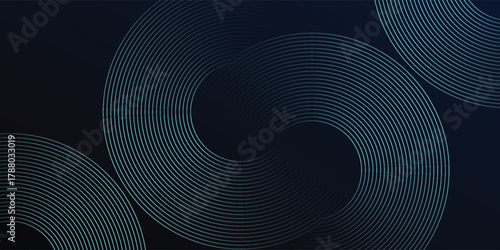 Blue abstract background with glowing circles. Swirl circular lines pattern. modern