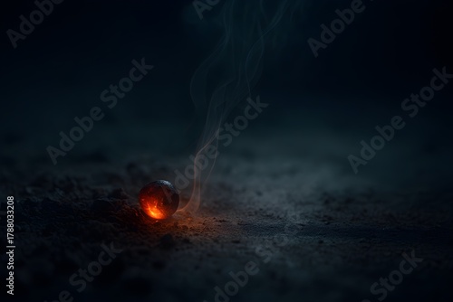 Single Burning Ember on Dark Ground – Symbol of Hope, Energy, and Resilience
