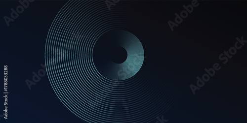 Blue abstract background with glowing circles. Swirl circular lines pattern. modern