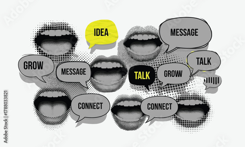 Communication and Discussion Speech Bubbles with Words Representing Ideas and Connection