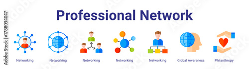 Professional Network web icon vector illustration concept with icon of Networking,Networking,Networking,Networking,Networking,Global Awareness,Philanthropy.