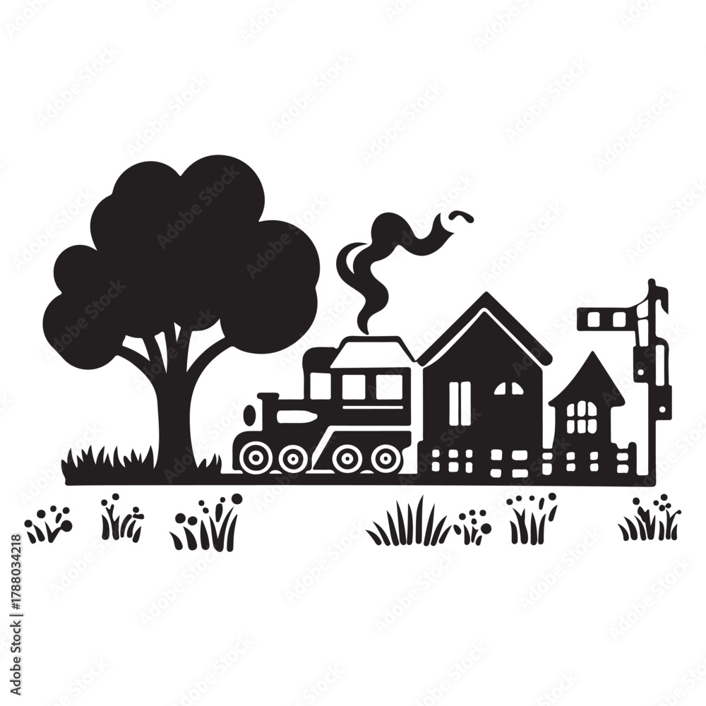 Obraz premium Rural Retreat Logo and Iconic Village Charming Village Scenes Vector and Graphic Design 