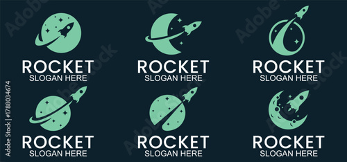 set rocket launch logo, rocket vector template for business startup, modern rocket icon for business identity