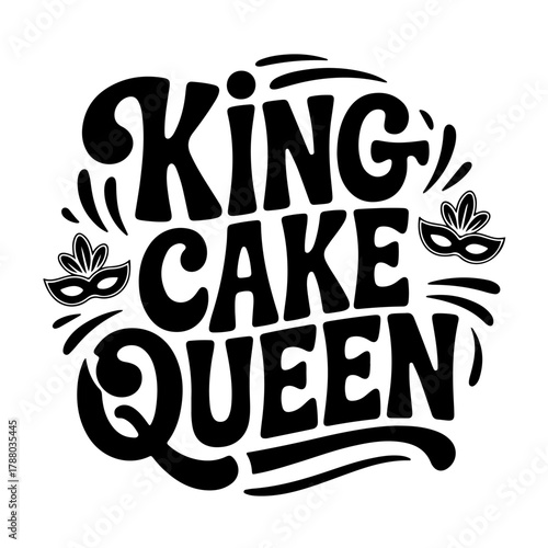 King Cake Queen. Mardi Gras Vector Design Isolated on White Background