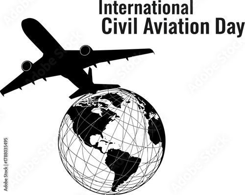 Celebrate International Civil Aviation Day with a powerful symbol of global travel and connection, featuring a sleek airplane soaring over the Earth.