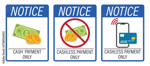 Isolated notice label cash and chashless payment only stickerstore.