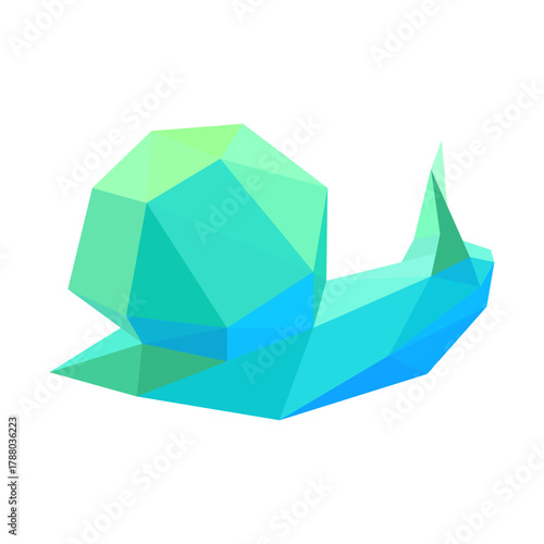 Polygonal Blue snail arranged on a white background