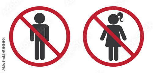 Bundle isolated prohibition sign of man and woman symbol, gender-based restriction warning for restroom or limited access area.