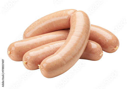 Isolated pile of cooked frankfurters, processed meat products, popular American cuisine