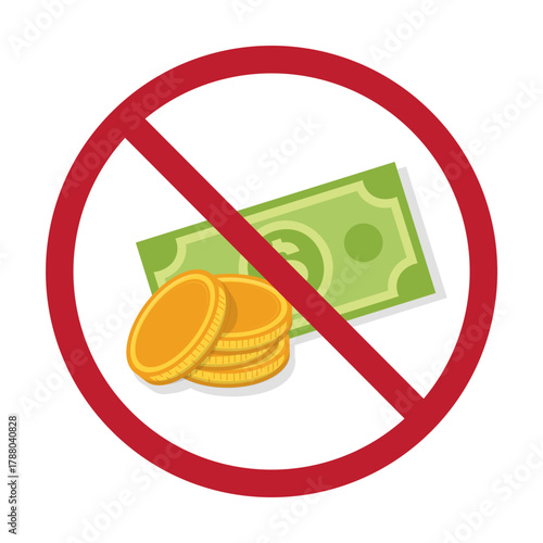 Isolated label pictogram cashless Payment only, cash money is not accepted, for cashier and store sticker