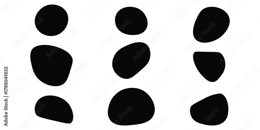 Fototapeta premium Random blotch, inkblot. Pebble, stone silhouette. Organic blob, blot, speck shape. Splat, fleck. Drop of liquid, fluid. Ink stain, mottle spot irregular shape. Basic, simple rounded, smooth gel form