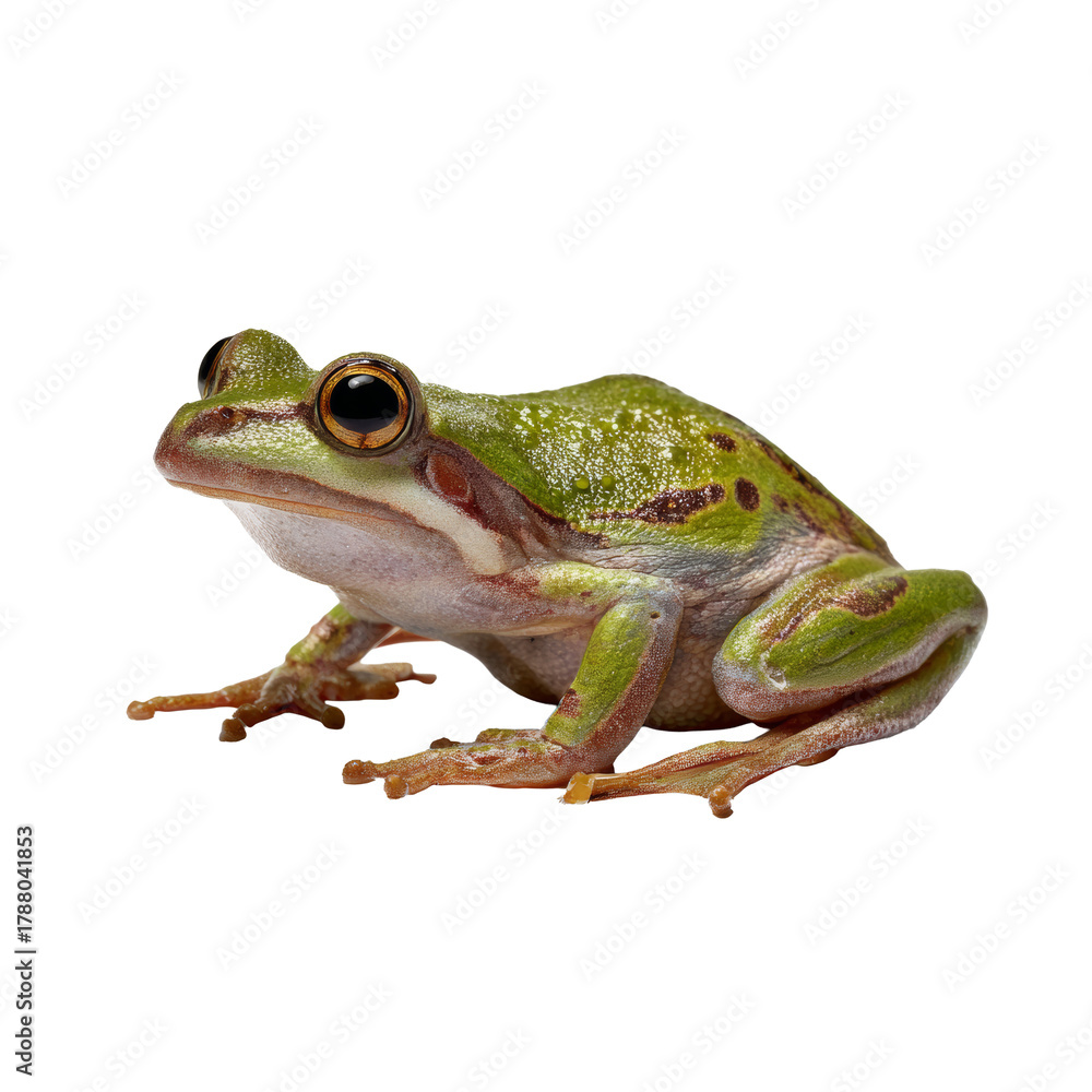 Fototapeta premium Green tree frog sitting profile with transparent background