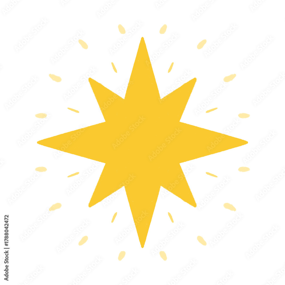 Obraz premium Cute Golden Yellow Cartoon Star Illustration with Glitter Sparkles