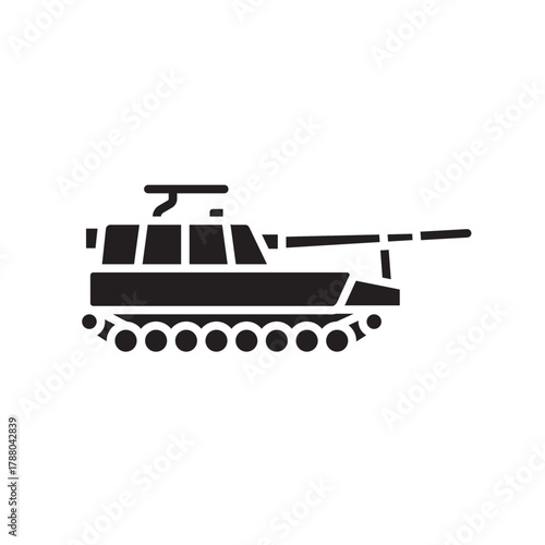 self propelled artillery black line icon. Vector isolated element