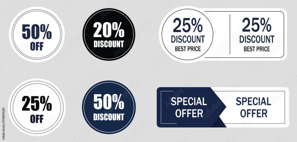 Fototapeta premium Modern discount and special offer sale stickers collection. Perfect for advertising and marketing special offers. Price sticker icons, vintage sunburst circle labels.