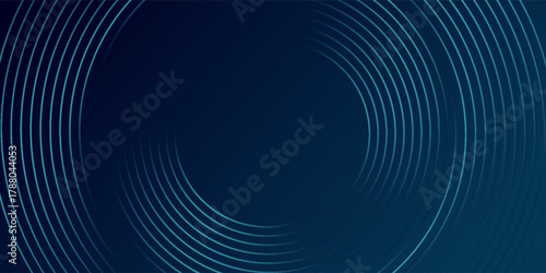 Abstract blue glowing geometric lines on dark blue background. Modern shiny blue circle lines pattern. Futuristic technology concept. Suit for cover, poster, banner, header, website.eps10