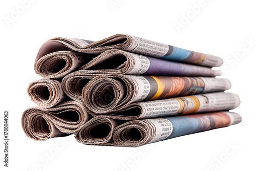 Stack of rolled up newspapers against a black background