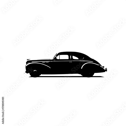 Modern Minimalism

A minimalist digital art piece depicting a 1940s car silhouette in pure black on a white canvas. All detail is reduced to elegant curves and a few key white highlights that define t