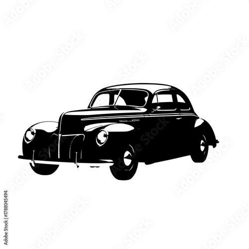 Modern Minimalism

A minimalist digital art piece depicting a 1940s car silhouette in pure black on a white canvas. All detail is reduced to elegant curves and a few key white highlights that define t