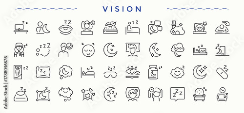 Vision icon set. Pack of leadership, achievement, mission, climb, success and more. Strategy icon set. Outline icons collection. Signs for web and mobile app.