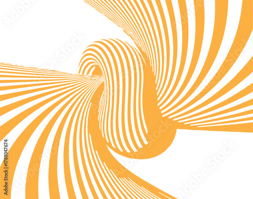 Orange and White Swirling Abstract Torus with Radial Stripes Keywords: abstract, art, background, bold, bright