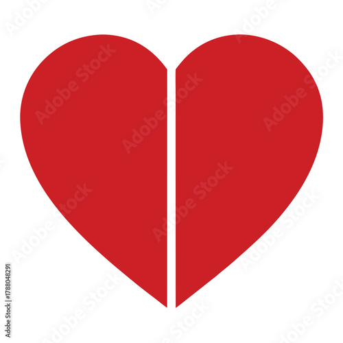 A heart divided isolated on white background, symbolizing partnership, balance, and shared love