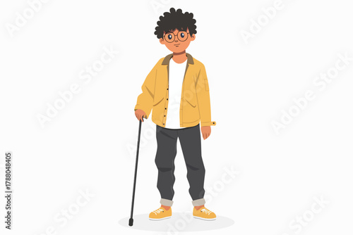 teen boy with cane park isolated