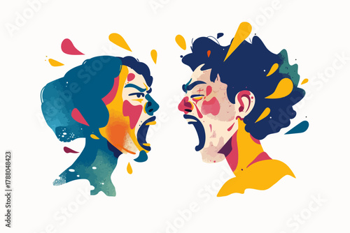 two people screaming on each other confrontation isolated
