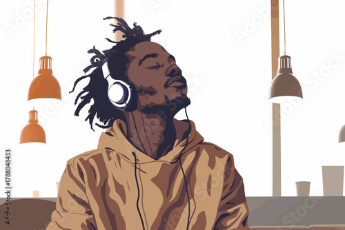 Young black man with headphones enjoying music in a c 8f2b73c5-d622-4e73-934f-b0d2abed8262 isolated