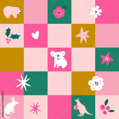 Australian Animals Christmas Pattern – Koala, Wombat, Kangaroo Design
