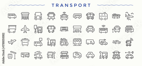 Transport icon collection. Transportation minimalist icons collection. Car vector line icon set. Editable stroke collections.