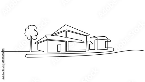 Local market stall. Food and farmers product in street market stall in continuous one line drawing. Minimalist Line Art Shop Illustration. Editable Stroke.