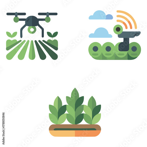 AI in Agriculture Icon Set – Smart Farming, Technology and Crop Management