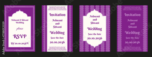 Wedding Invitation card collection. Vector of classic Indian Wedding Invitation poster with traditional mandala ornament and Wedding typography. Perfect elegant bridal invite card set