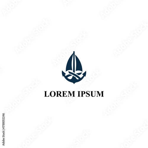 Stylized minimalist sailboat with integrated anchor design, perfect for maritime business branding or a symbol of nautical adventure and exploration