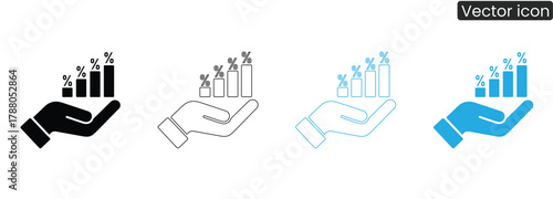 Visualize financial triumph with this icon showing a hand nurturing a rising bar graph adorned with percentage symbols, perfect for business growth presentations.