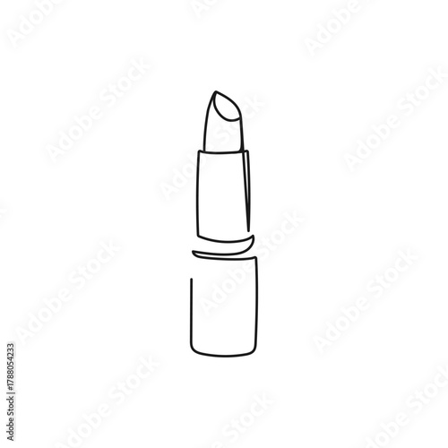 Minimalist line art lipstick. Vector illustration for beauty, fashion, makeup, cosmetics, skincare, self-care and glamour projects.