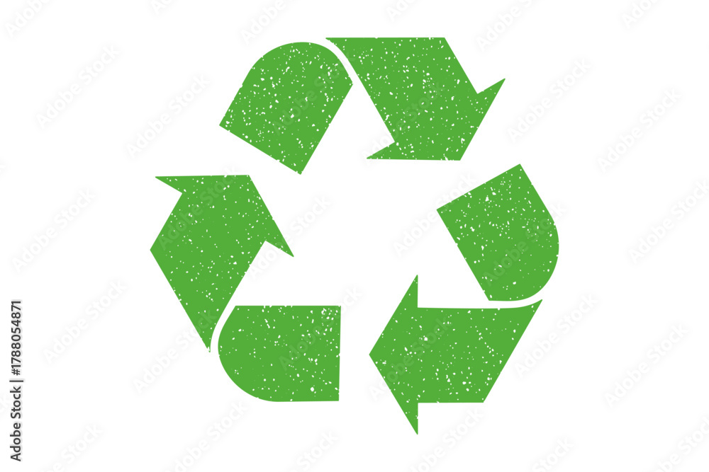 Obraz premium recycling symbol icon grunge texture representing sustainability, Eco-Friendly, practices, waste reduction, environmental conservation, green circular arrow design vector illustration.