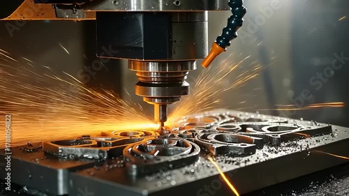Precision Machining in Action - CNC Milling Sparks and Metalworking.