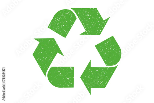 recycling symbol icon grunge texture representing sustainability, Eco-Friendly, practices, waste reduction, environmental conservation, green circular arrow design vector illustration.