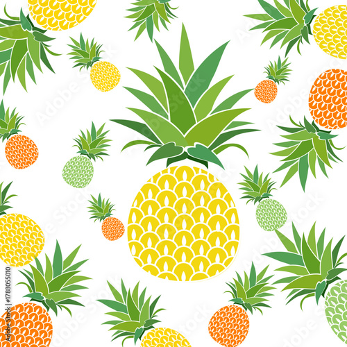 Fresh pineapple fruit pattern background, summer pineapple fruit theme. Summer design for holiday promotion and printed on clothing.