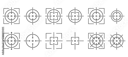 target and aim icons set for gps location pin navigation focus center point goal marker design.